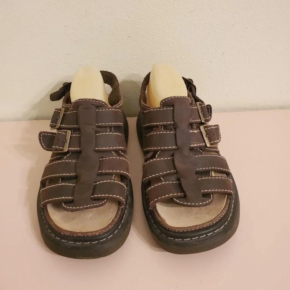 Bass 11 Brown Leather Fisherman Sandals Summer Chunky 90s Y2K Beach Grunge